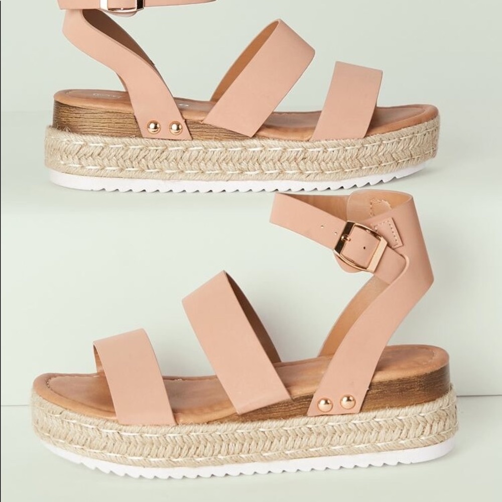 Two Band Buckled Ankle Platform Espadrille Sandals